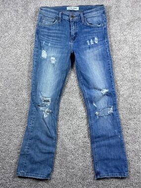 Frame Denim Distressed Light-Medium Blue Straight Leg Jeans